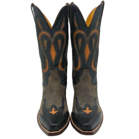 Heritage Boots Taupe Gray Orange Suede Leather Cowboy Western Boots Mens 10 CBC - Picture 8 of 16